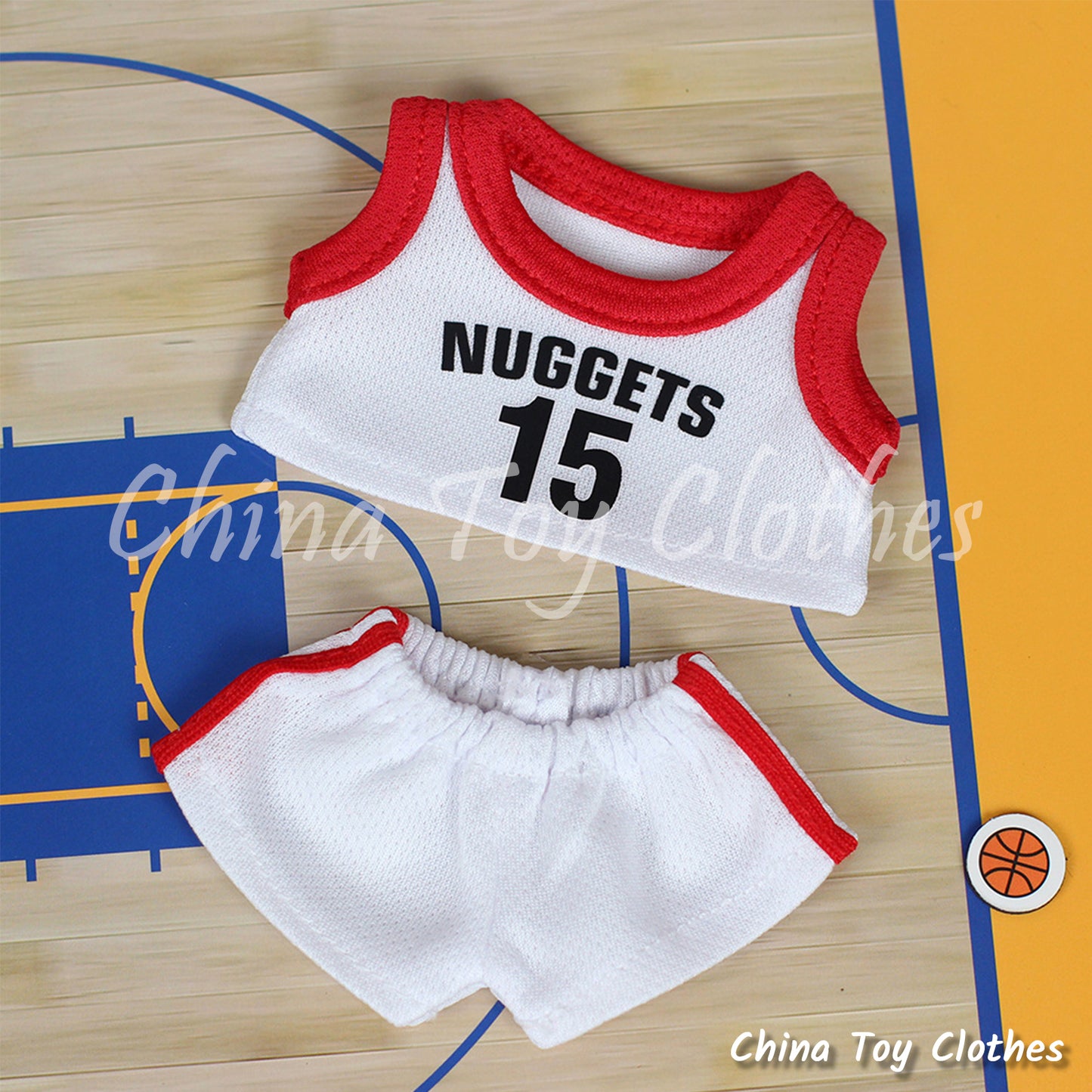 LABUBU 17cm The Monsters Plush Doll Clothes Nuggets No. 15 Basketball Sportswear Jersey NO TOY