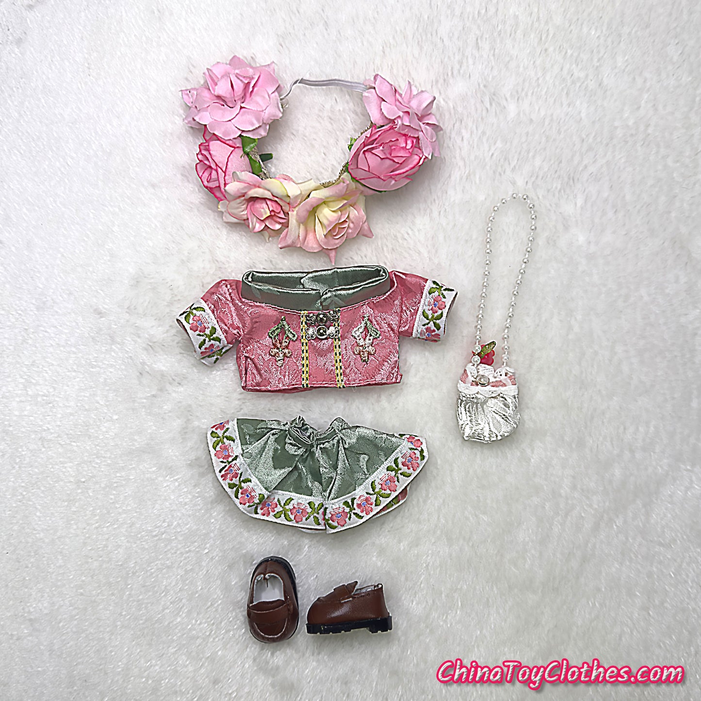 LABUBU 17cm The Monsters Plush Doll Handmade Clothes Cute Qing Dynasty Princess with Flowers Headband NO TOY