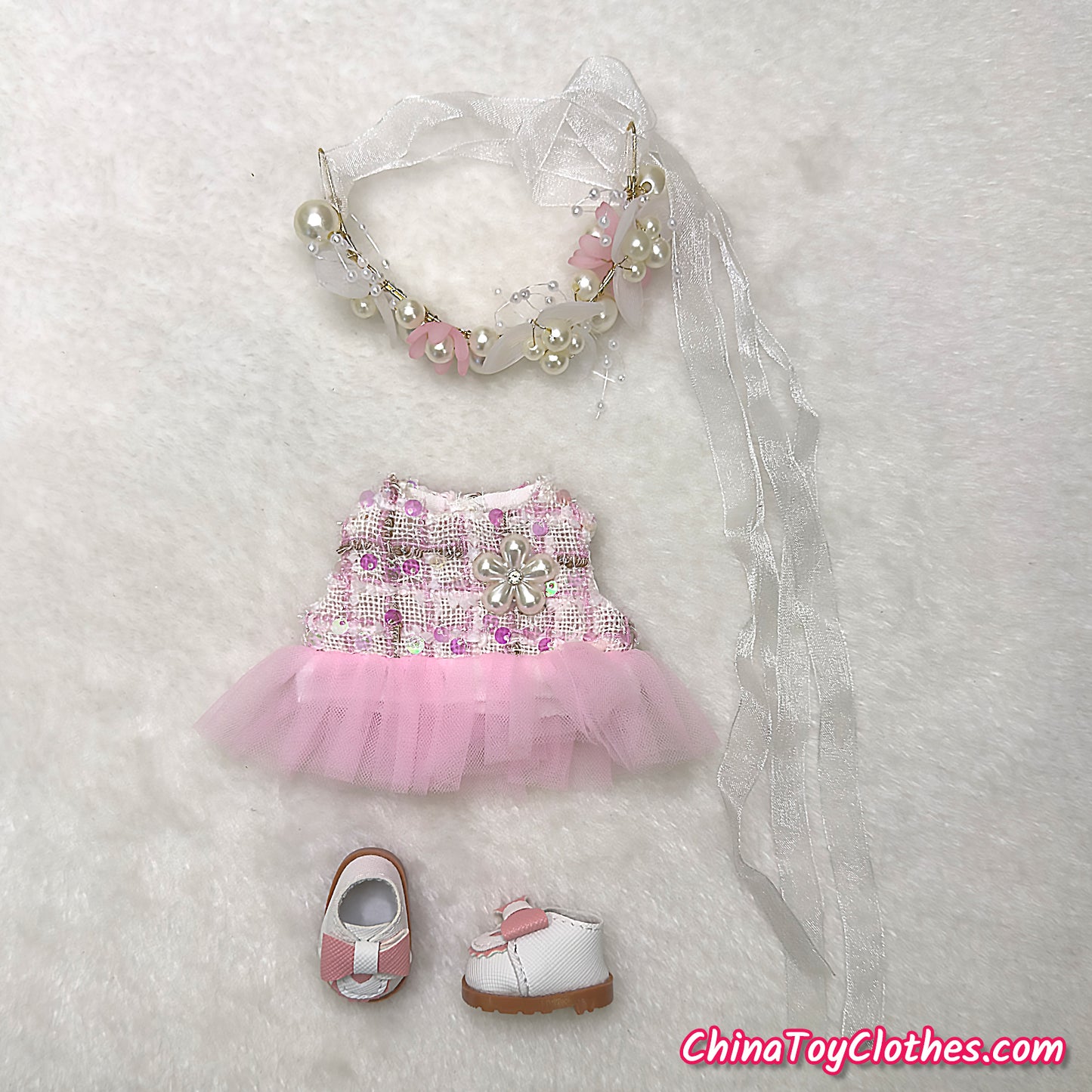 LABUBU 17cm The Monsters Plush Doll Handmade Clothes Pink Adorable Princess Dress NO TOY