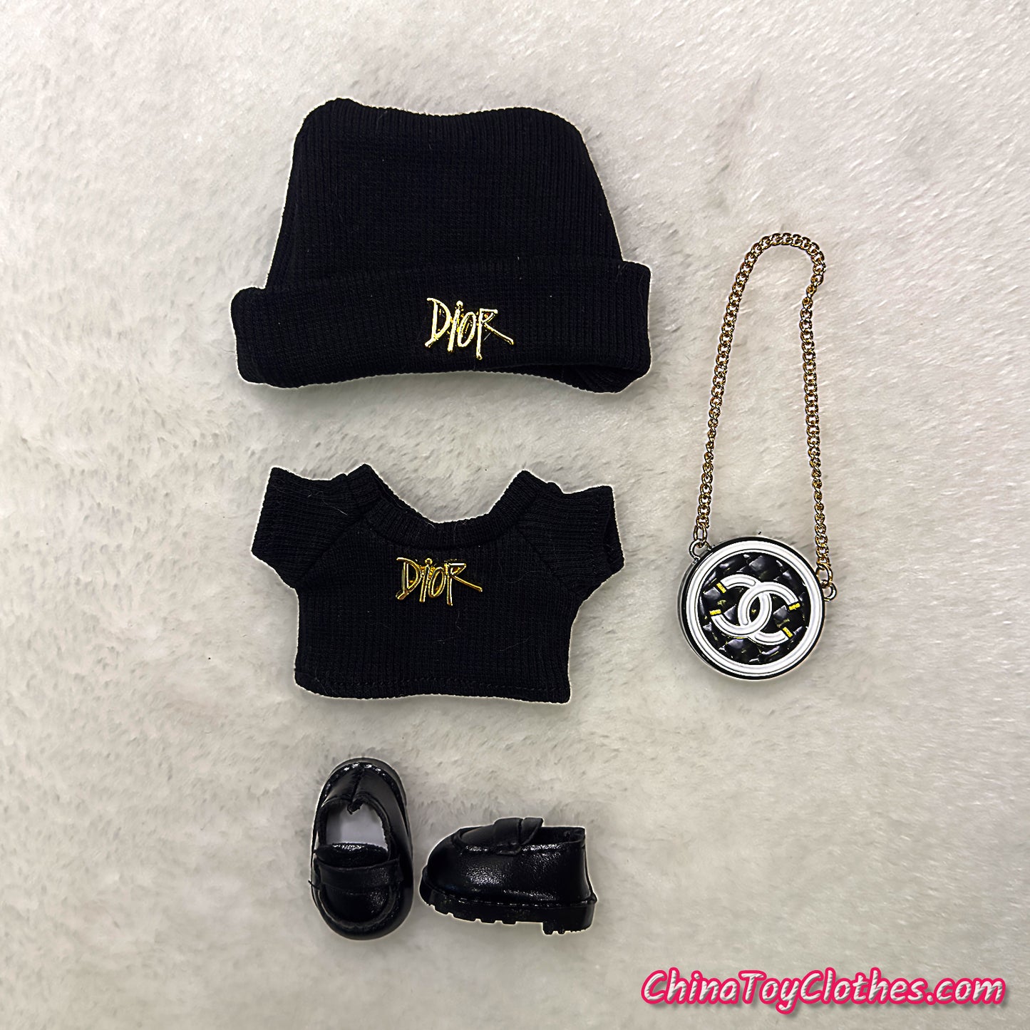 LABUBU 17cm The Monsters Plush Doll Handmade Cute Black DD Sweater and Bag NO TOY