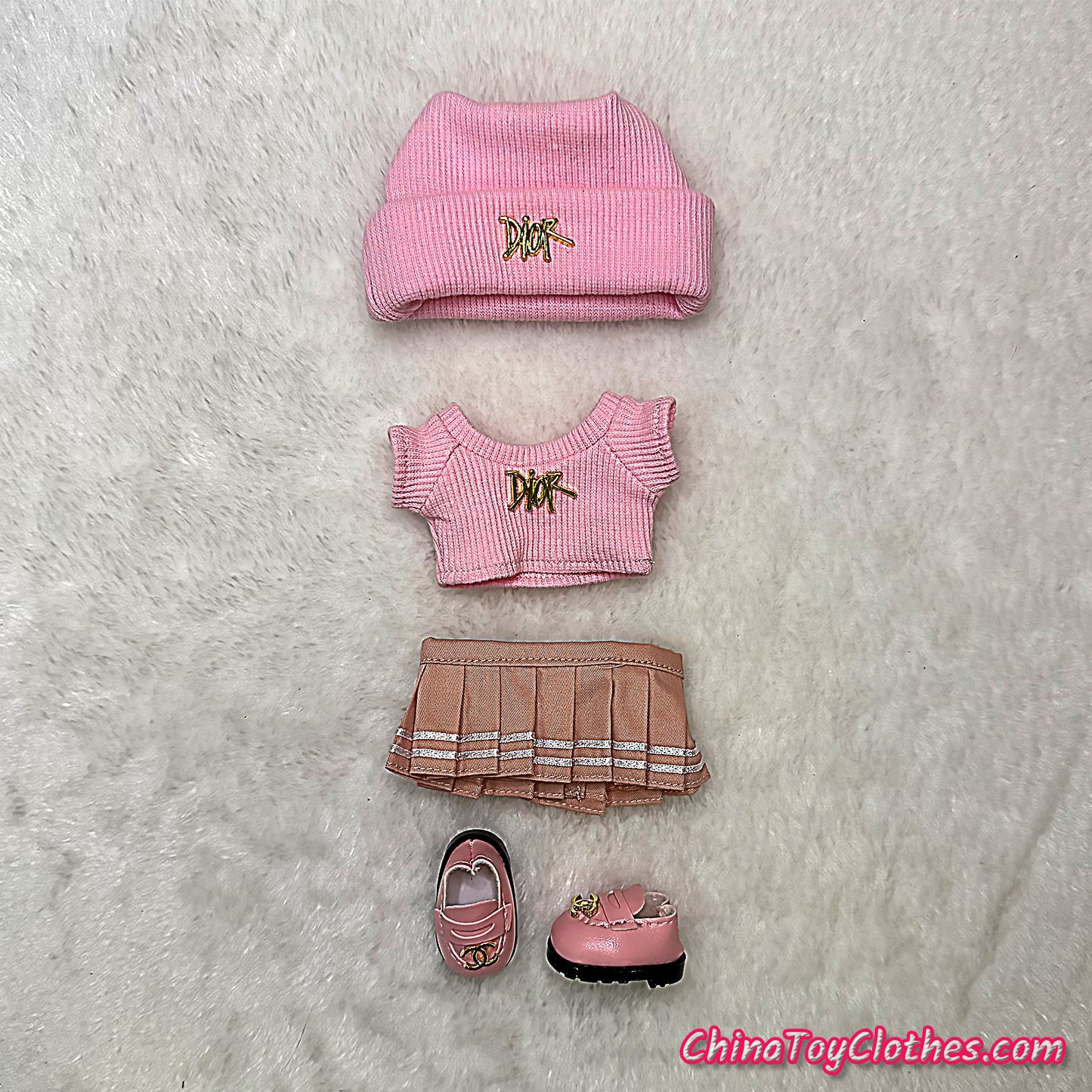LABUBU 17cm The Monsters Plush Doll Handmade Cute Pink DD Sweater and Bag NO TOY