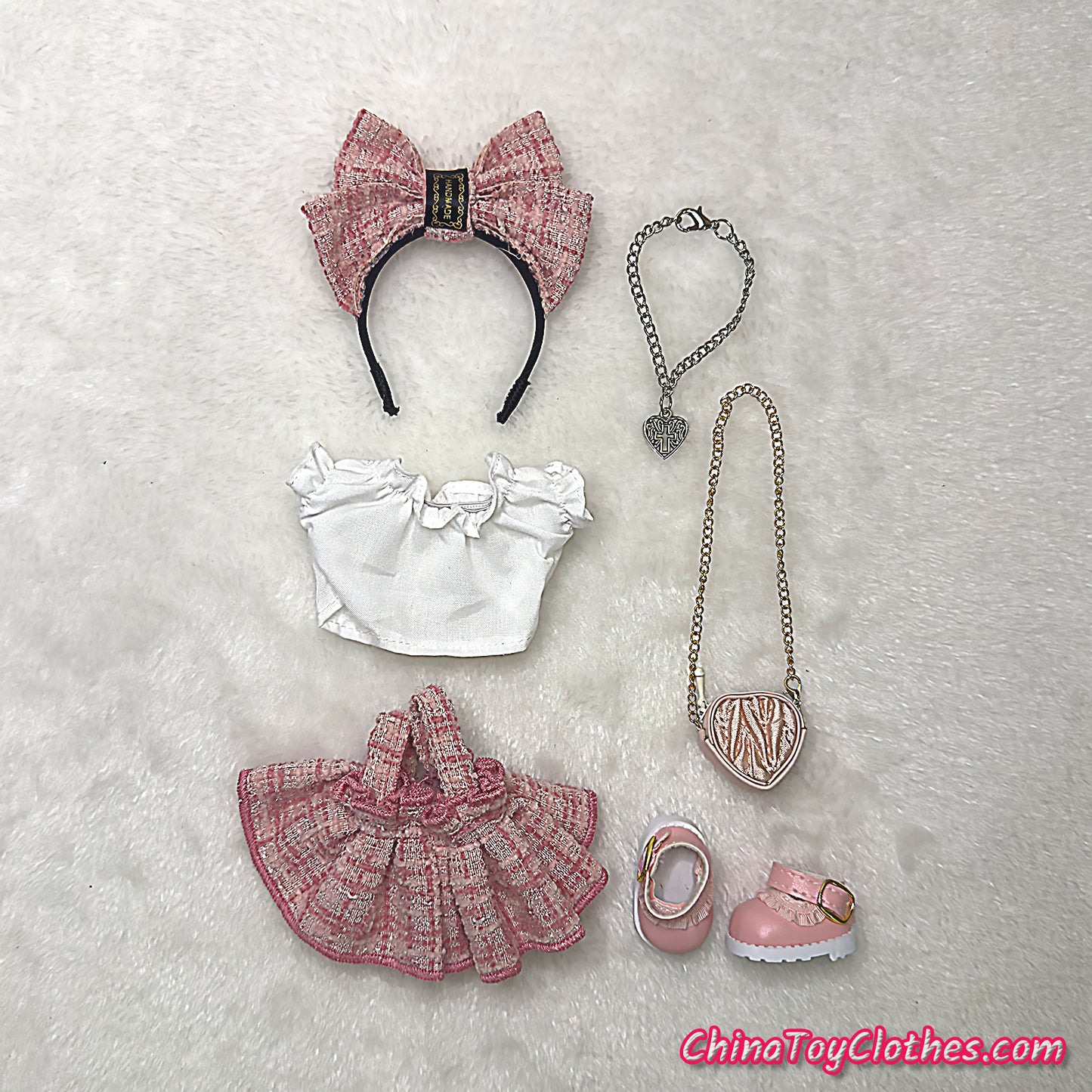 LABUBU 17cm The Monsters Plush Doll Handmade Clothes PINK Elegant Princess Fashion Skirt With Bag NO TOY