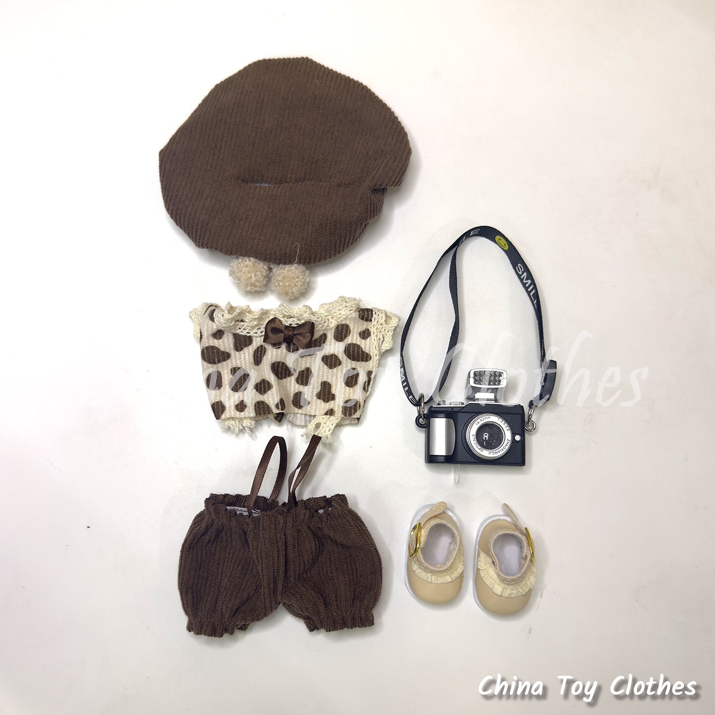 LABUBU 17cm The Monsters Plush Doll Replacing Clothes Cute Europe Style Outfit Hat Shoes Camera NO TOY