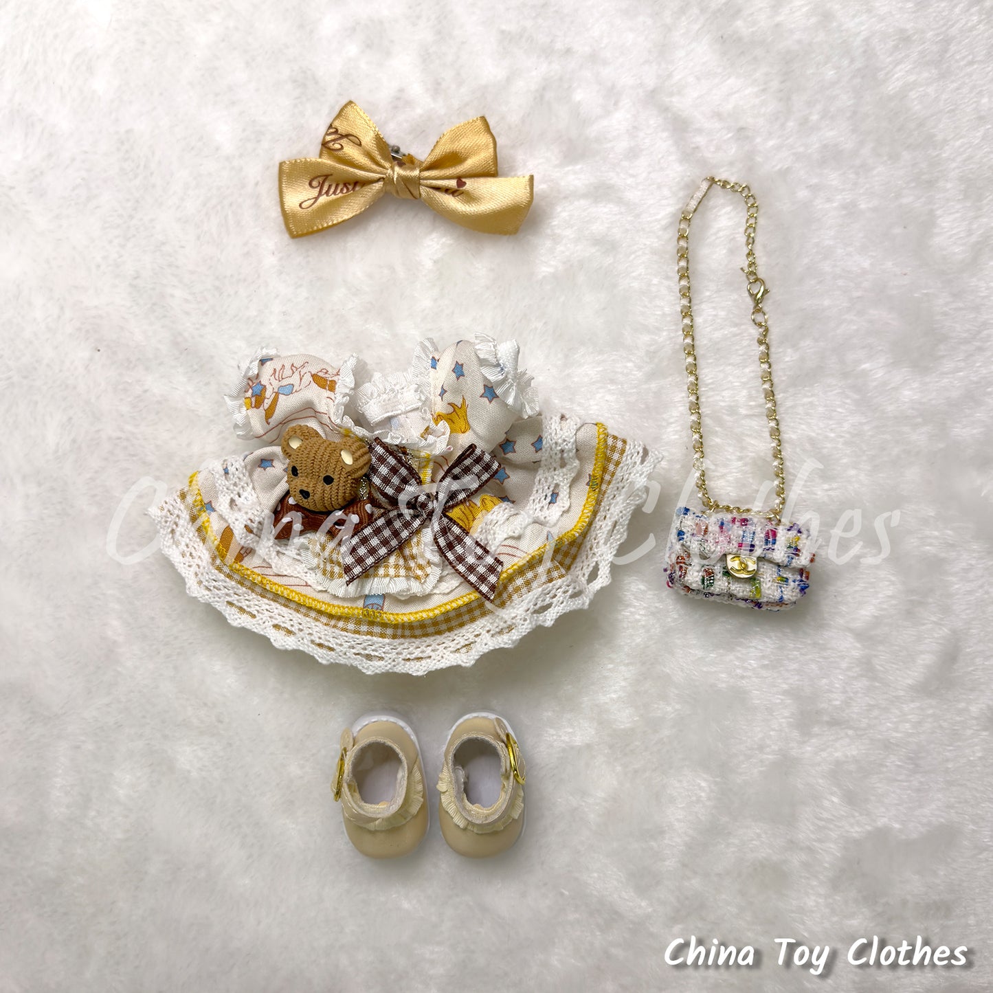 LABUBU 17cm The Monsters Plush Doll Replacing Clothes Cute Girl Teddy Dress with Bag and Shoes NO TOY
