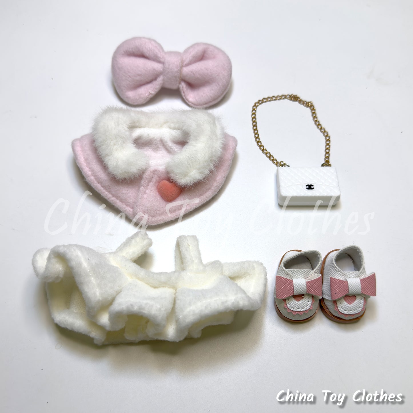 LABUBU 17cm The Monsters Plush Doll Clothes Pink Princess Outfit Plus Bag Shoes NO TOY