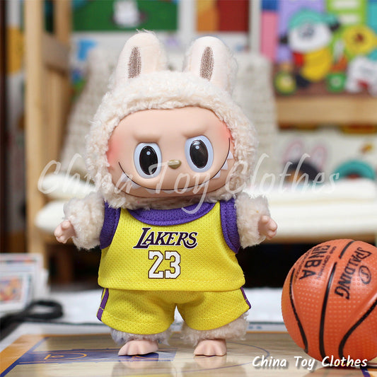 LABUBU 17cm The Monsters Plush Doll Clothes Lakes No. 23 Basketball Sportsware NO TOY