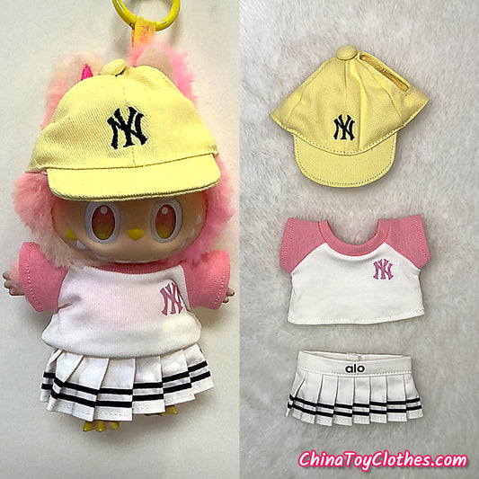 LABUBU 17cm The Monsters Plush Doll Replacing Clothes Baseball T-Shirt and Cap Leisure Sportswear Outfit NO TOY
