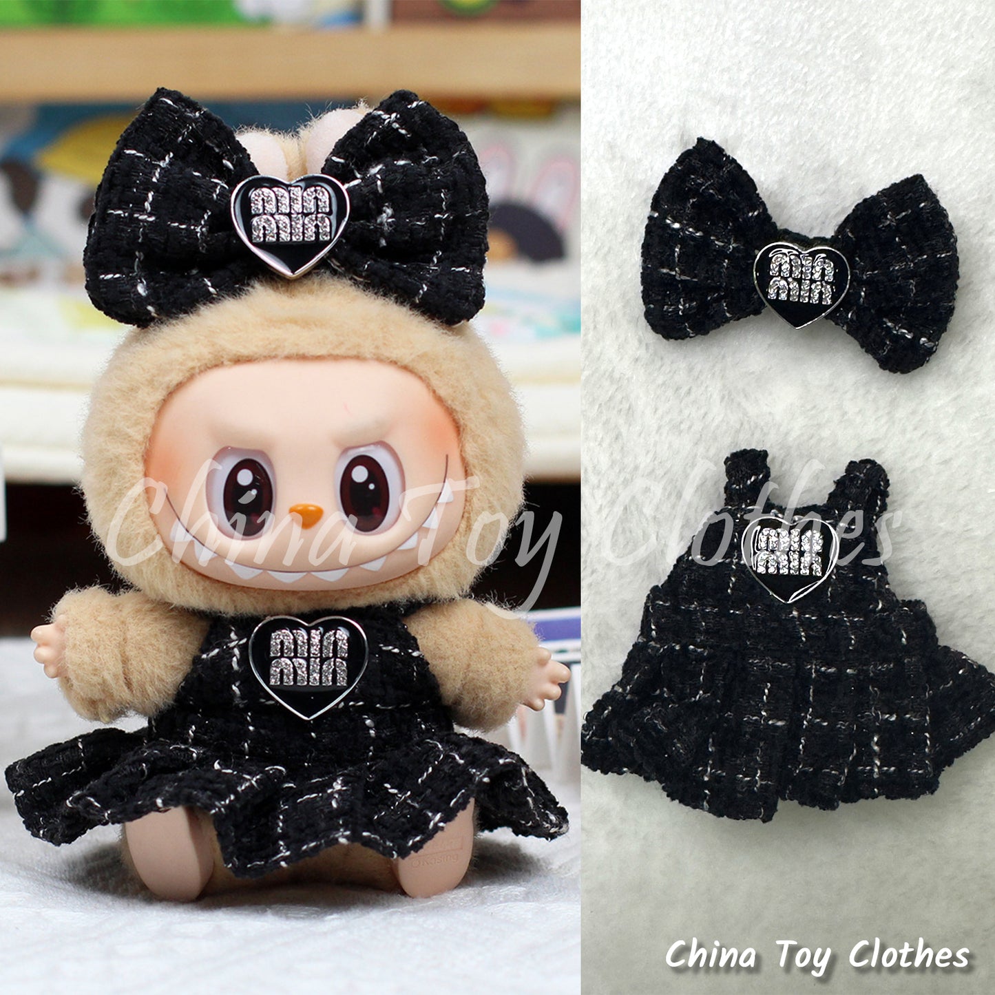 LABUBU 17cm The Monsters Plush Doll Handmade Clothes Elegant Lady Black Fashion Skirt NO TOY