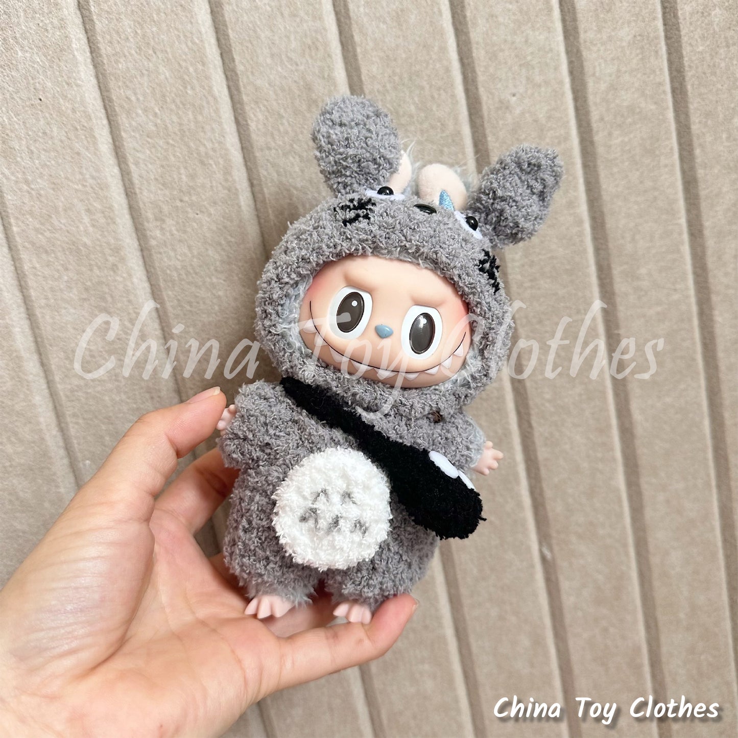 LABUBU 17cm The Monsters Plush Doll Clothes Adorable Handmade Totoro Suit with Bag NO TOY