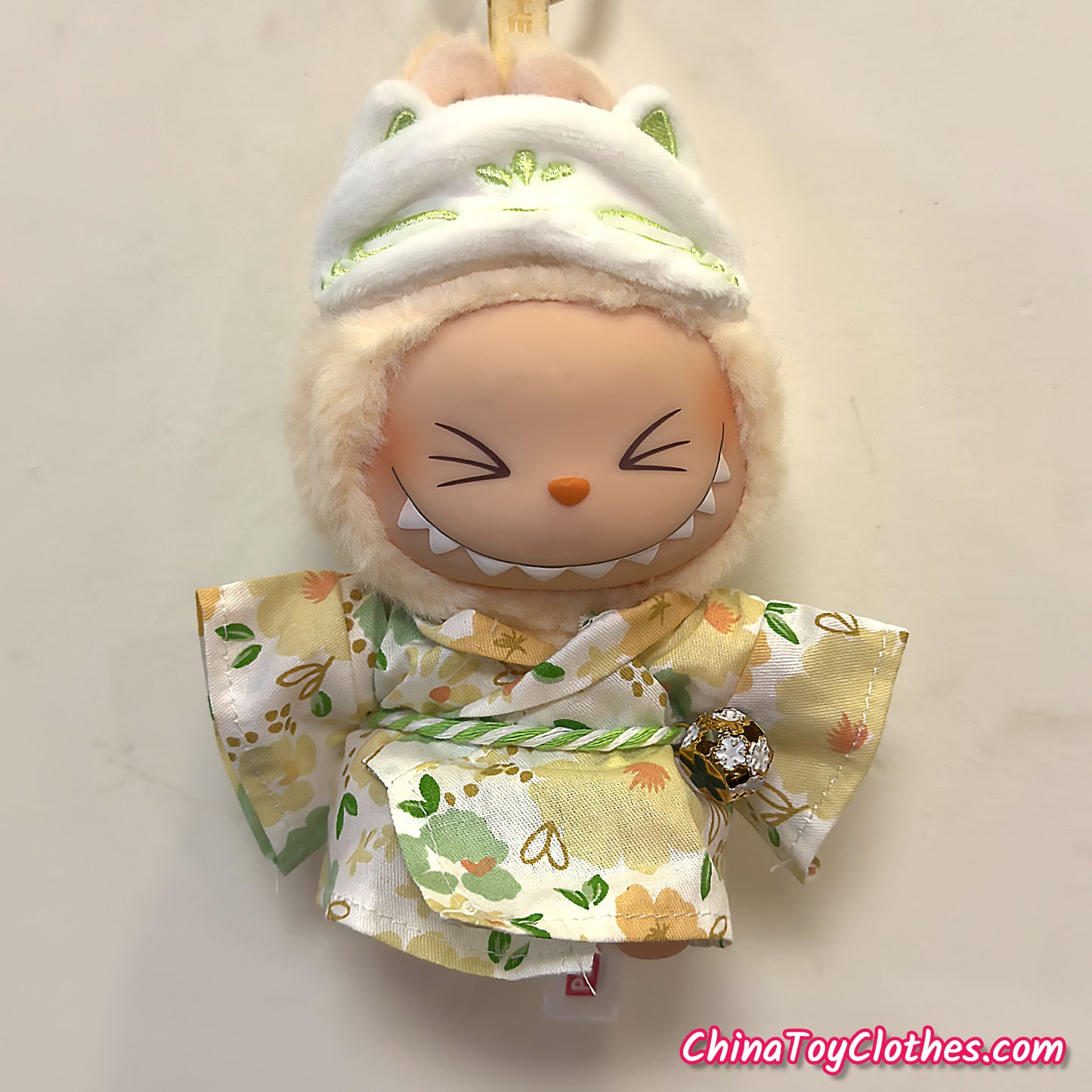 LABUBU 17cm The Monsters Plush Doll Handmade Clothes Cute Yellow Comic Outfit with Mask NO TOY