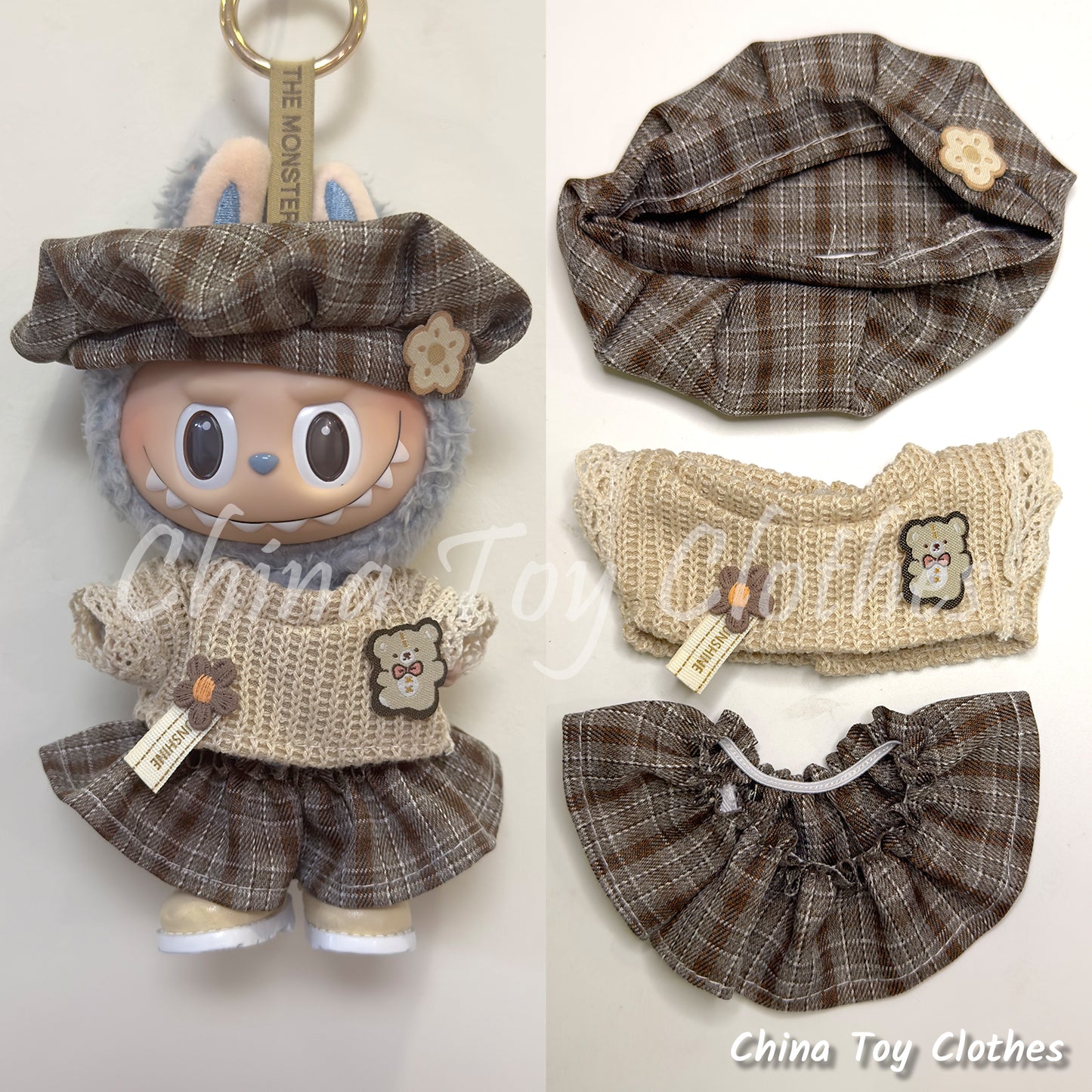 LABUBU 17cm 怪獸毛絨公仔衣帥哥漫畫風格 4 件套無玩具