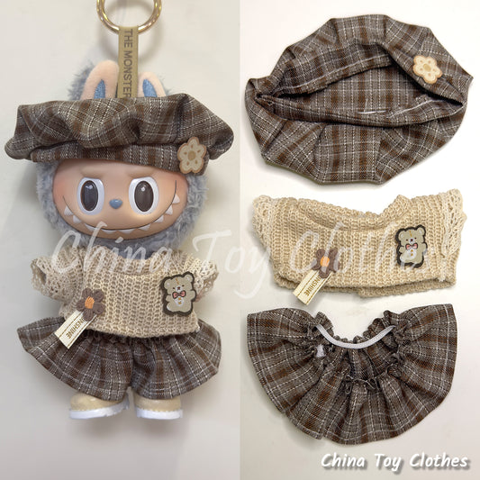 LABUBU 17cm The Monsters Plush Doll Replacing Clothes Leisure Europe Style Lady Outfit NO TOY