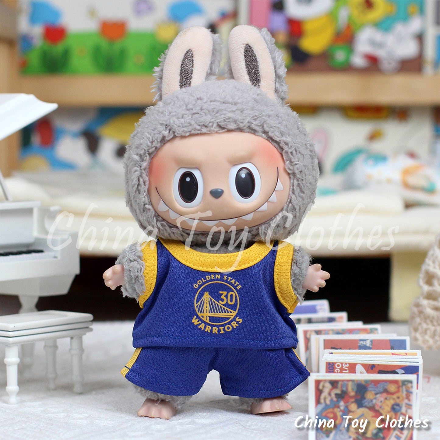 LABUBU 17cm 7inch The Monsters Plush Doll Clothes Warriors 30 Basketball Sportsware Jersey NO TOY