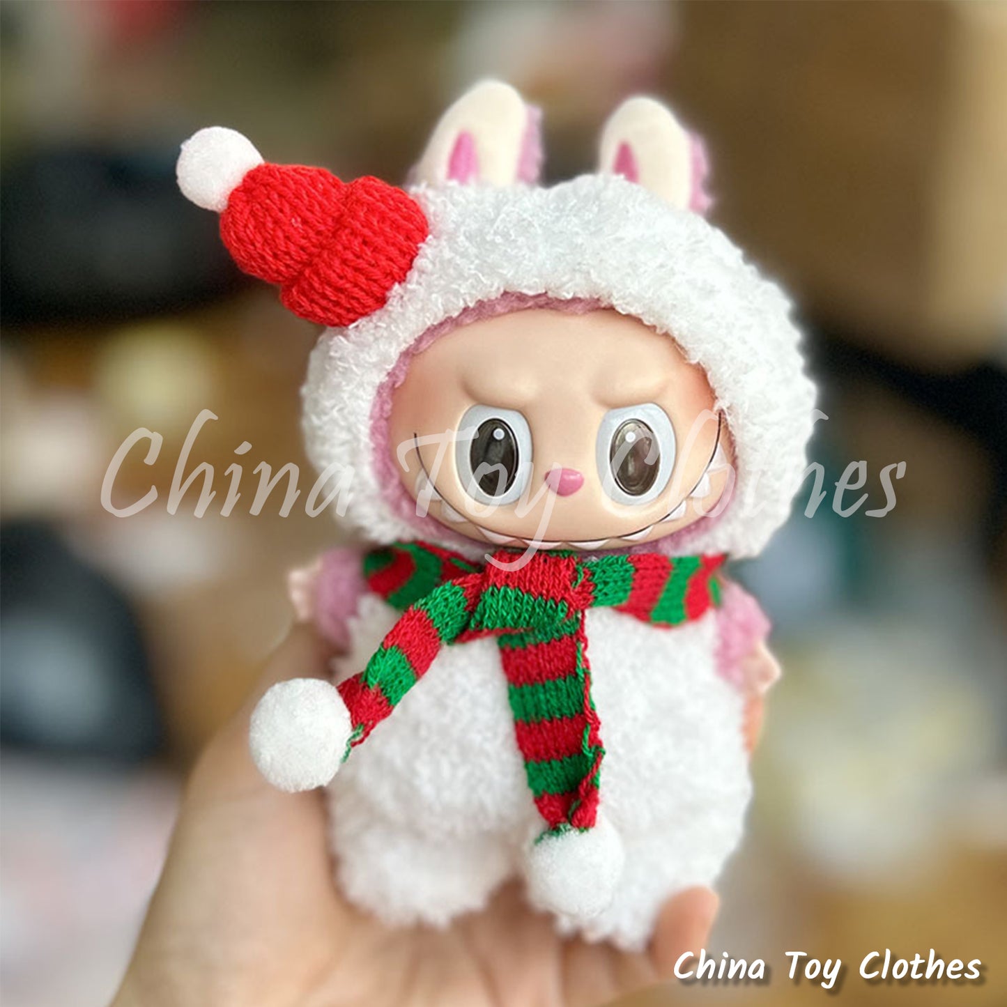 LABUBU 17cm The Monsters Plush Doll Clothes Adorable Cloud Cotton Snow Man with Shawl NO TOY