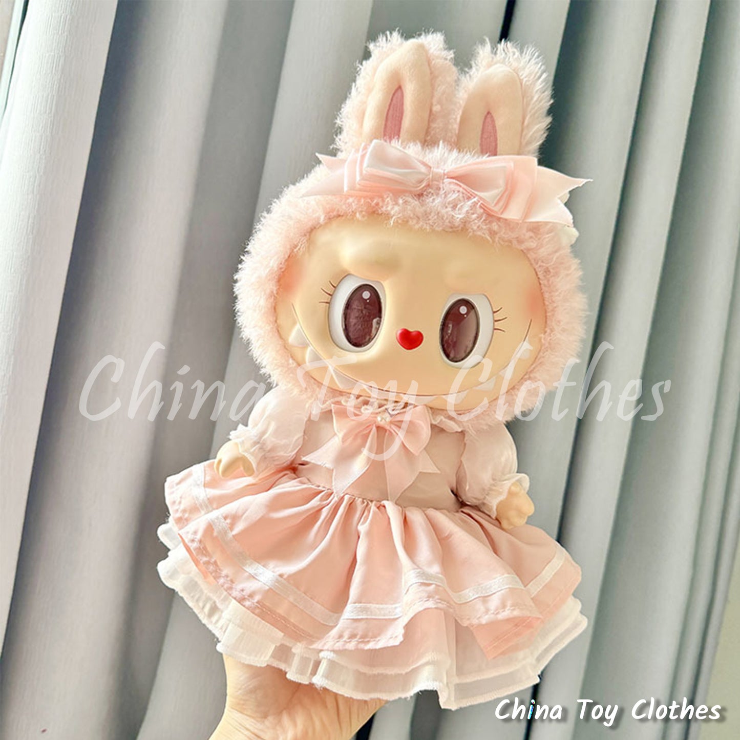 LABUBU 38cm 15inch The Monsters Plush Doll Clothes Handmade Sakura Dress NO TOY