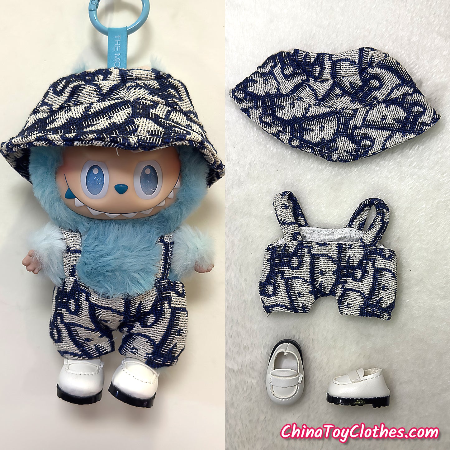 LABUBU 17cm The Monsters Plush Doll Clothes Gentleman Bucket Hat and Jumpsuit NO TOY