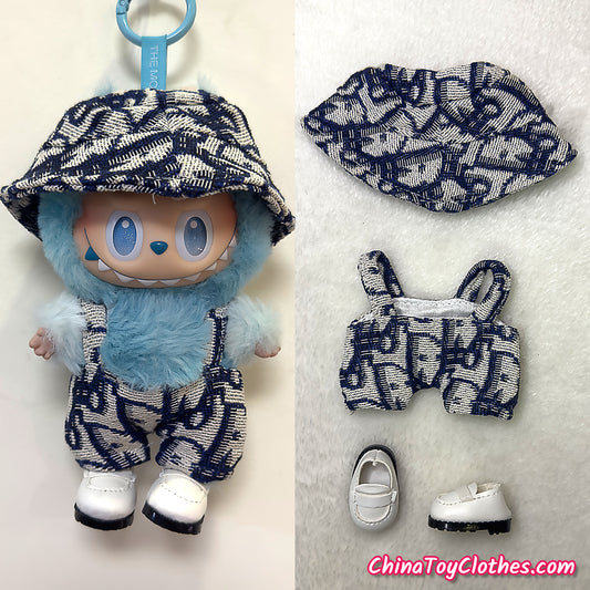 LABUBU 17cm The Monsters Plush Doll Clothes Gentleman Bucket Hat and Jumpsuit NO TOY