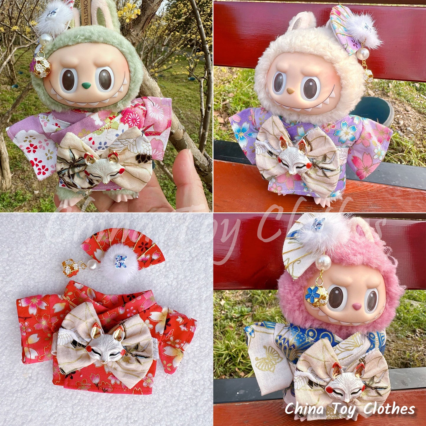 LABUBU 17cm The Monsters Plush Doll Clothes Lovely Japanese Girl Style Kimono NO TOY