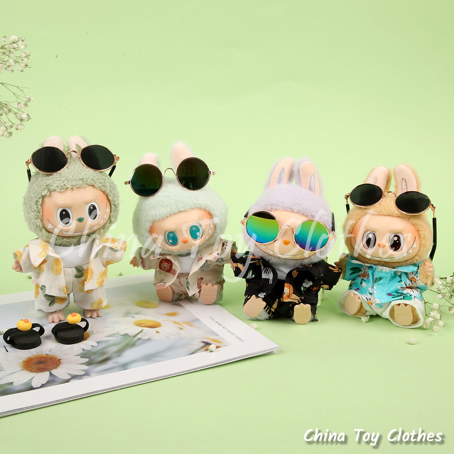 LABUBU 17cm The Monsters Plush Doll Clothes Sand Beach Sun Glasses Outfit NO TOY