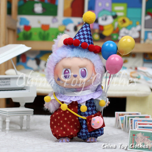 LABUBU 17cm The Monsters Plush Doll Handmade Clothes Lovely Clown Outfit NO TOY