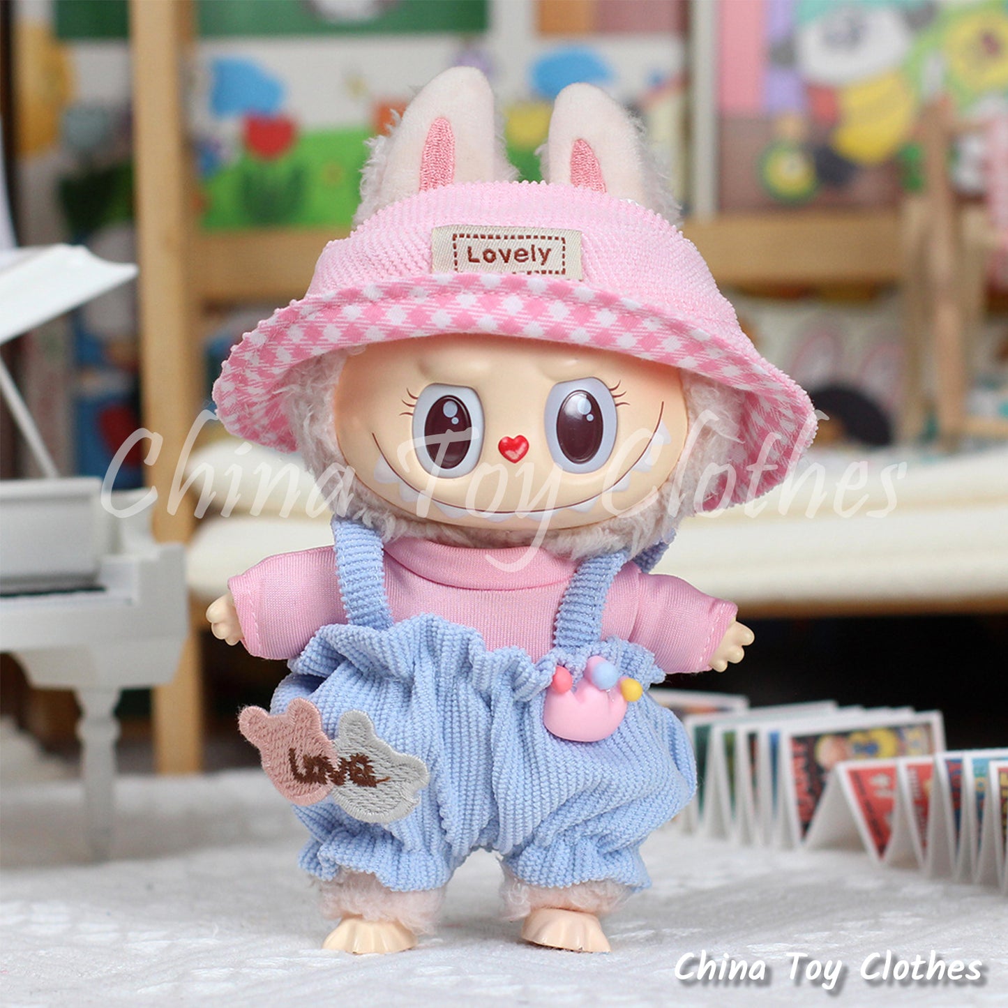 LABUBU 17cm The Monsters Plush Doll Clothes Pink Lovely Girl Suit NO TOY