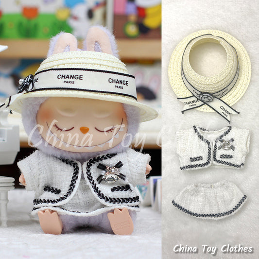 LABUBU 17cm The Monsters Plush Doll Handmade Clothes Elegant Girl Fashion Style Outfit With Straw Hat NO TOY