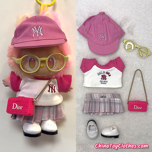 LABUBU 17cm The Monsters Plush Doll Replacing Clothes Baseball T-Shirt and Cap Leisure Sportswear Outfit NO TOY
