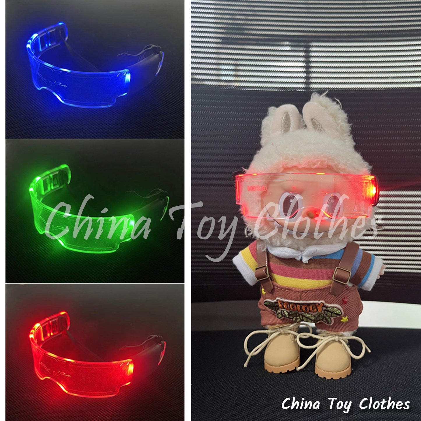 LABUBU 17cm 7" Monsters Plush Doll Glasses Colorful LED Lighting Cyberpunk Style NO TOY