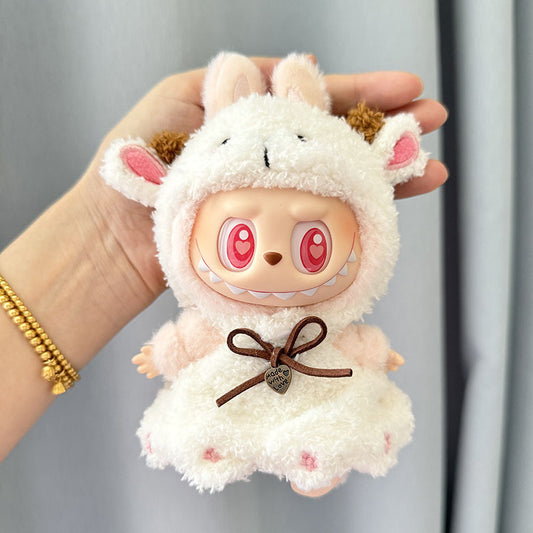 LABUBU 17cm The Monsters Plush Doll Clothes Lovely Little Lamb Suit NO TOY