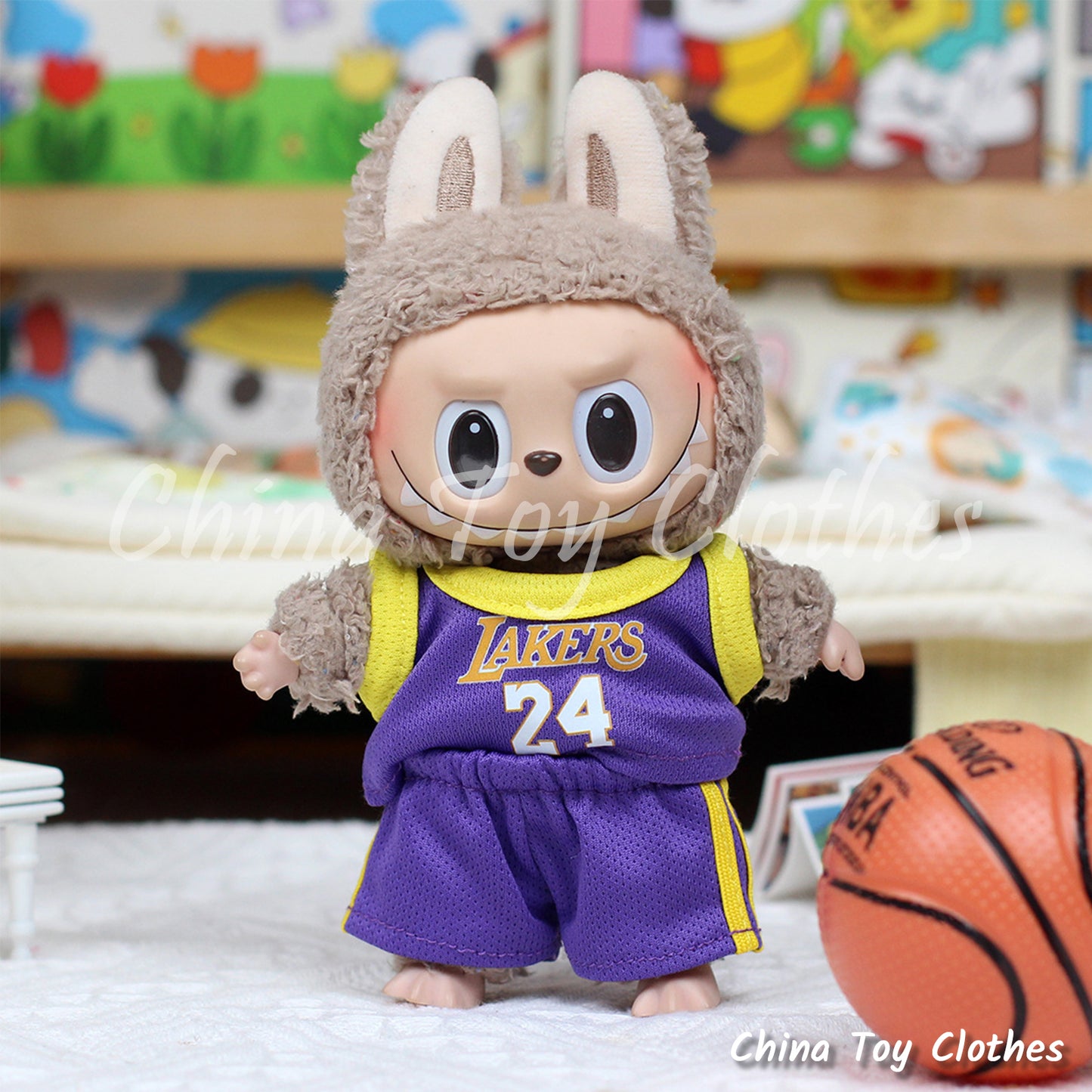 LABUBU 17cm The Monsters Plush Doll Clothes Lakes No. 24 Basketball Sportsware NO TOY