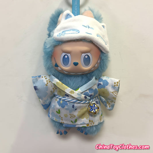 LABUBU 17cm The Monsters Plush Doll Handmade Clothes Cute Blue Comic Outfit with Mask NO TOY
