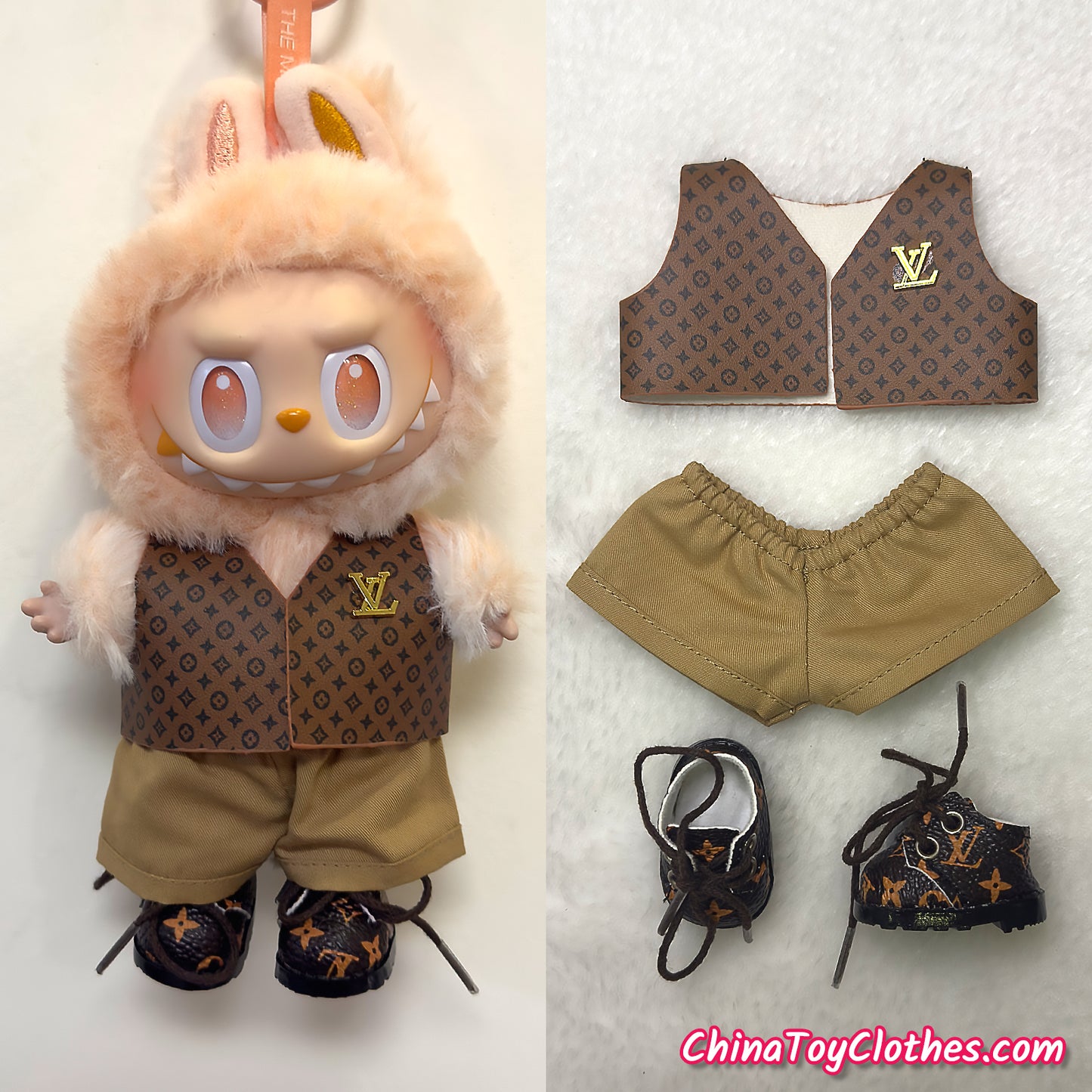 LABUBU 17cm The Monsters Plush Doll Replacing Clothes Handmade Gentleman Waistcoat  NO TOY