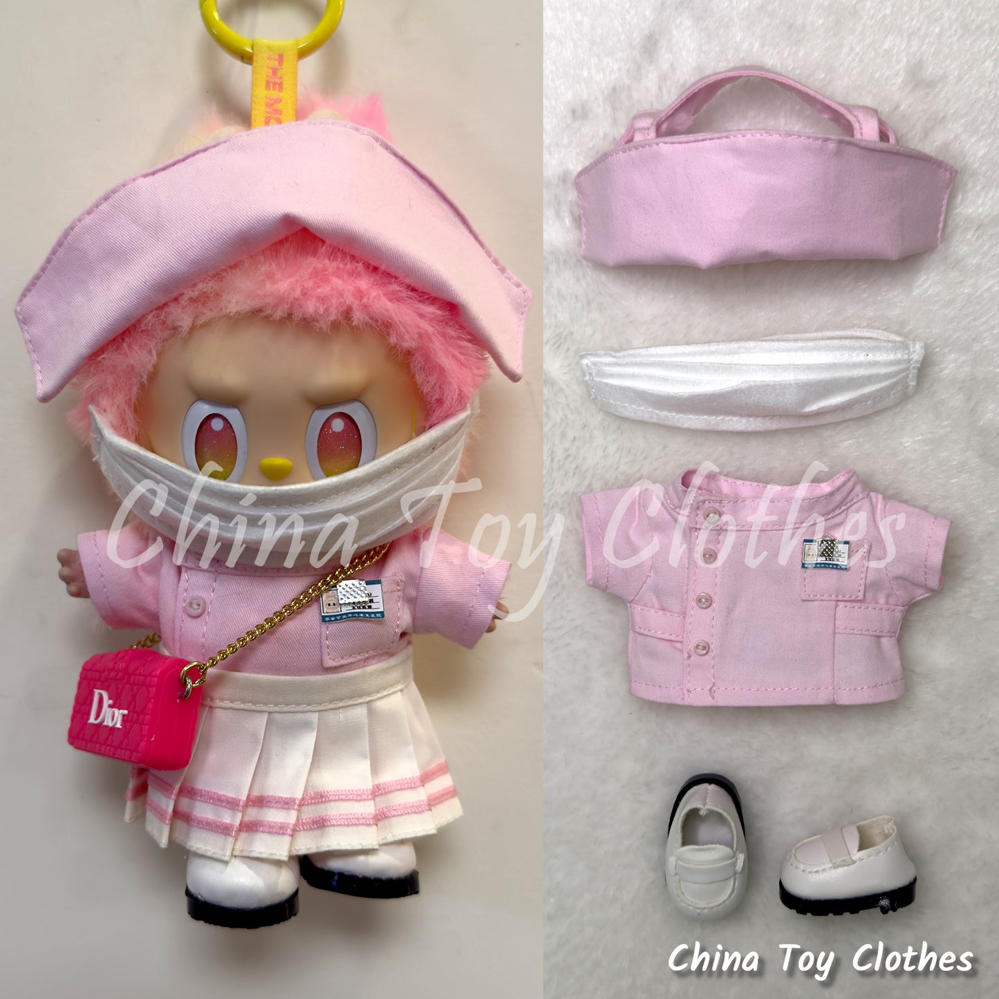 LABUBU 17cm The Monsters Plush Doll Handmade Clothes Cute Female Doctor or Nurse Outfit NO TOY