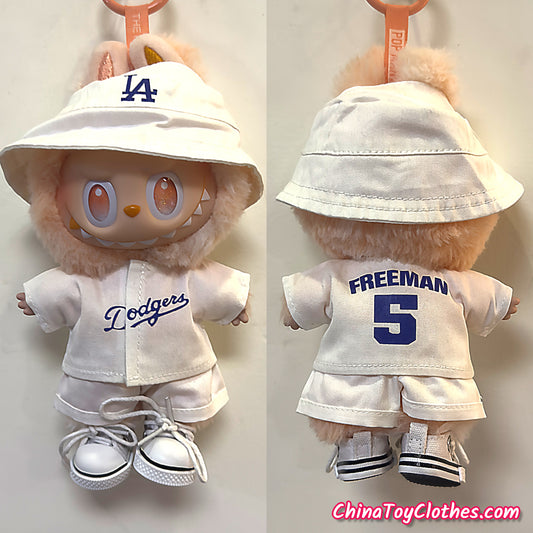 LABUBU 17cm The Monsters Plush Doll Replacing Clothes White LA Dodgers No. 5 FREEMAN Sportswear Outfit NO TOY