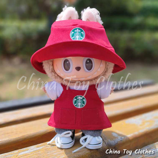 LABUBU 17cm The Monsters Plush Doll Replacing Clothes Red Coffee Waitress Outfit NO TOY