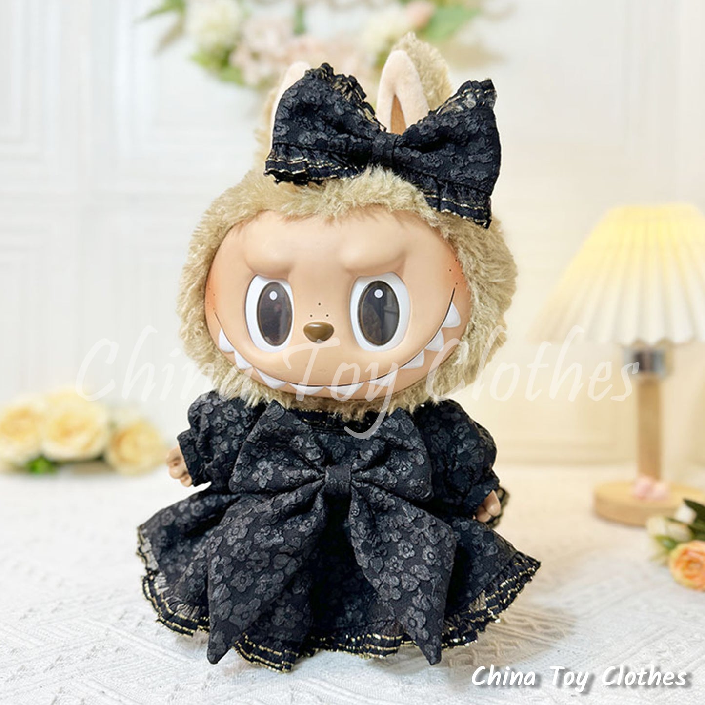 LABUBU 38cm 15inch The Monsters Plush Doll Clothes Handmade Black Lady Dress NO TOY