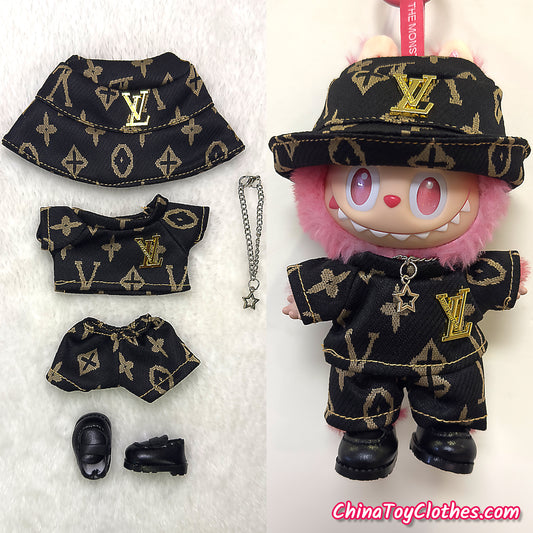 LABUBU 17cm The Monsters Plush Doll Clothes Black VV Fashion with Hat Outfit NO TOY