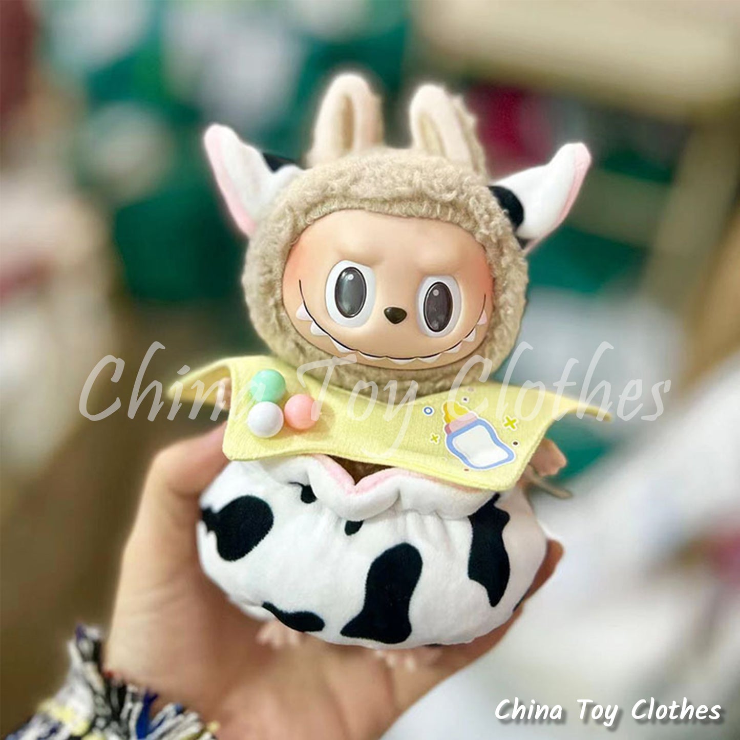 LABUBU 17cm The Monsters Plush Doll Clothes Lovely Dairy Cow Outfit NO TOY