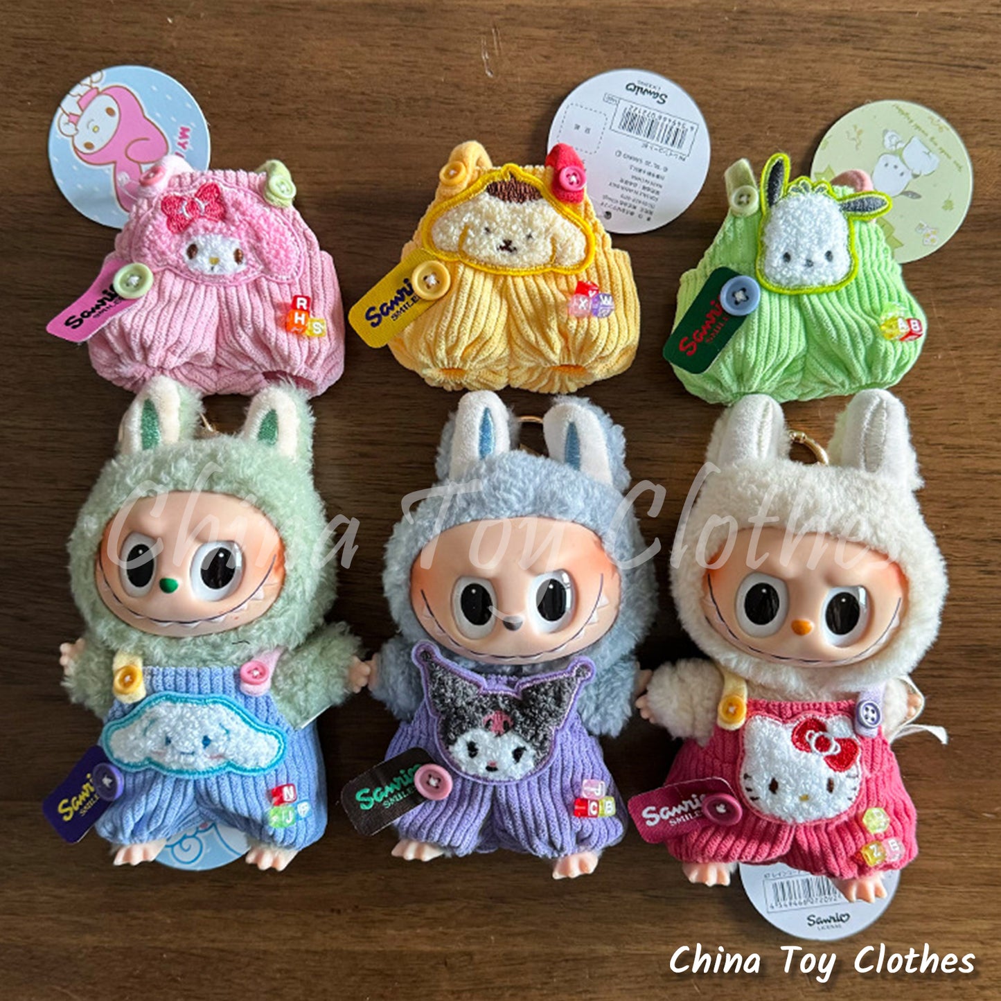 LABUBU 17cm 7inch The Monsters Plush Doll Clothes Adorable Cartoon Outfit NO TOY