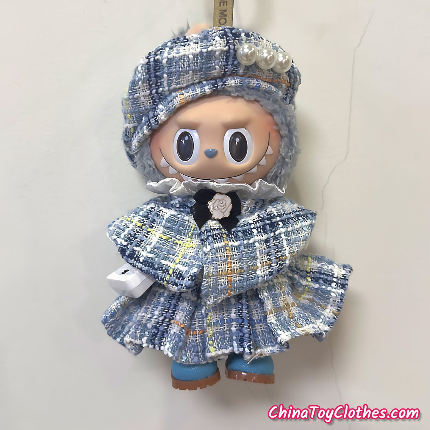 LABUBU 17cm The Monsters Plush Doll Handmade Clothes Adorable Blue CC Princess Dress NO TOY