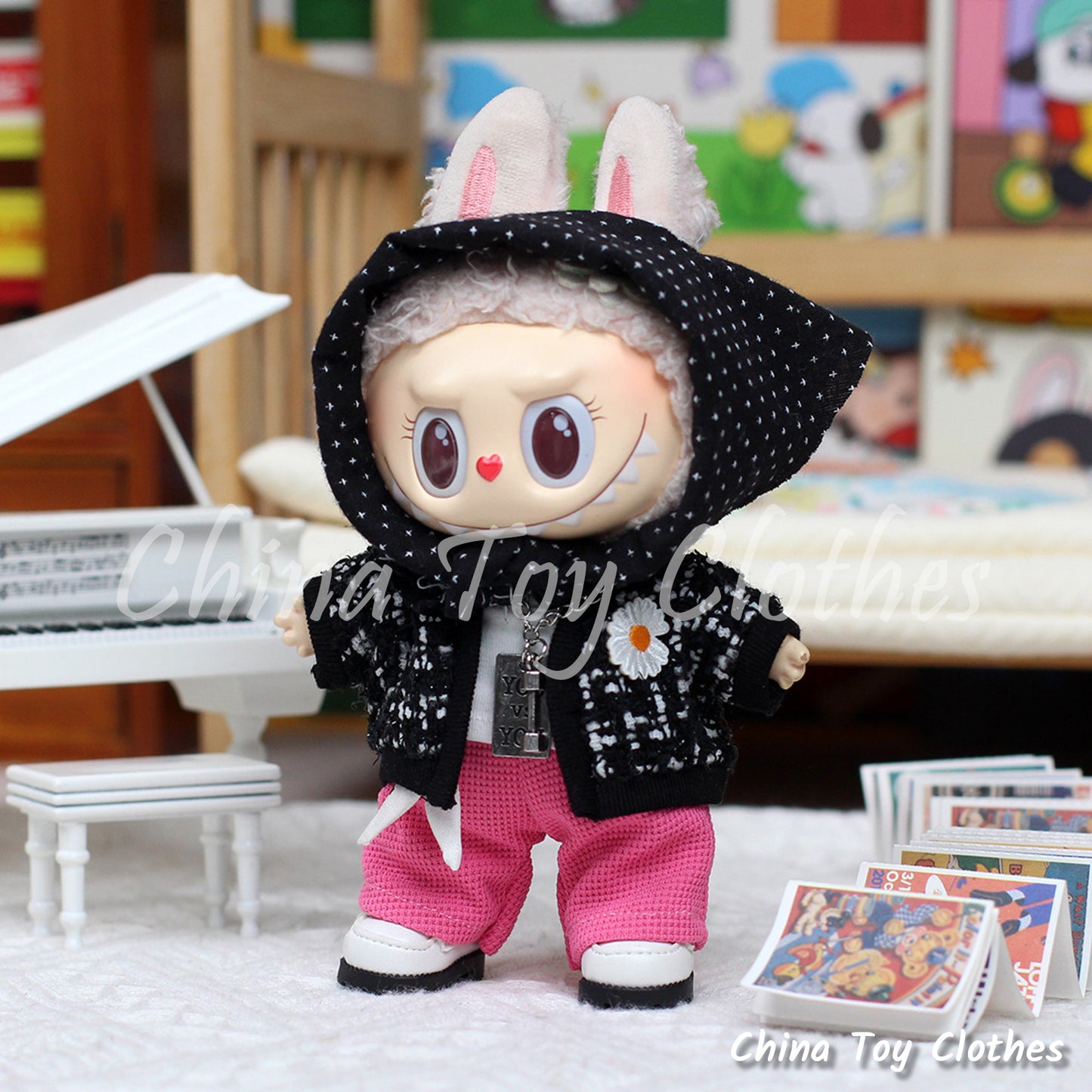 LABUBU 17cm The Monsters Plush Doll Handmade Clothes Elegant Korea Lady Fashion Outfit NO TOY