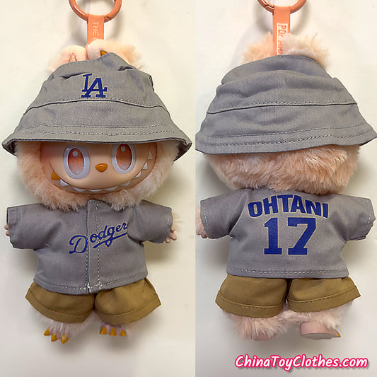 LABUBU 17cm The Monsters Plush Doll Replacing Clothes Blue LA Dodgers No. 17 OHTANI Sportswear Outfit NO TOY