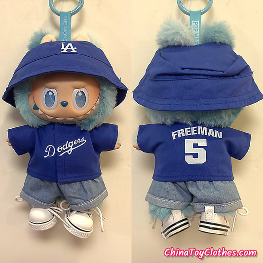 LABUBU 17cm The Monsters Plush Doll Replacing Clothes Blue LA Dodgers No. 5 FREEMAN Sportswear Outfit NO TOY