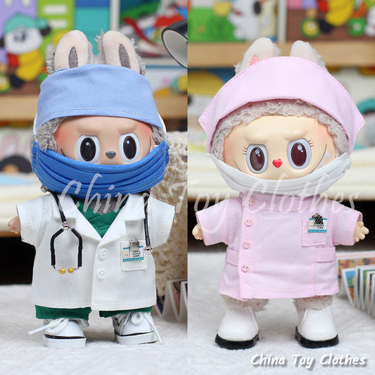LABUBU 17cm The Monsters Plush Doll Handmade Clothes Cute Doctor and Nurse Outfit NO TOY