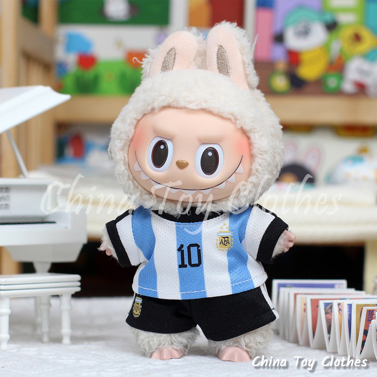 LABUBU 17 公分怪獸毛絨玩偶衣服湖人 77 號籃球運動服無玩具