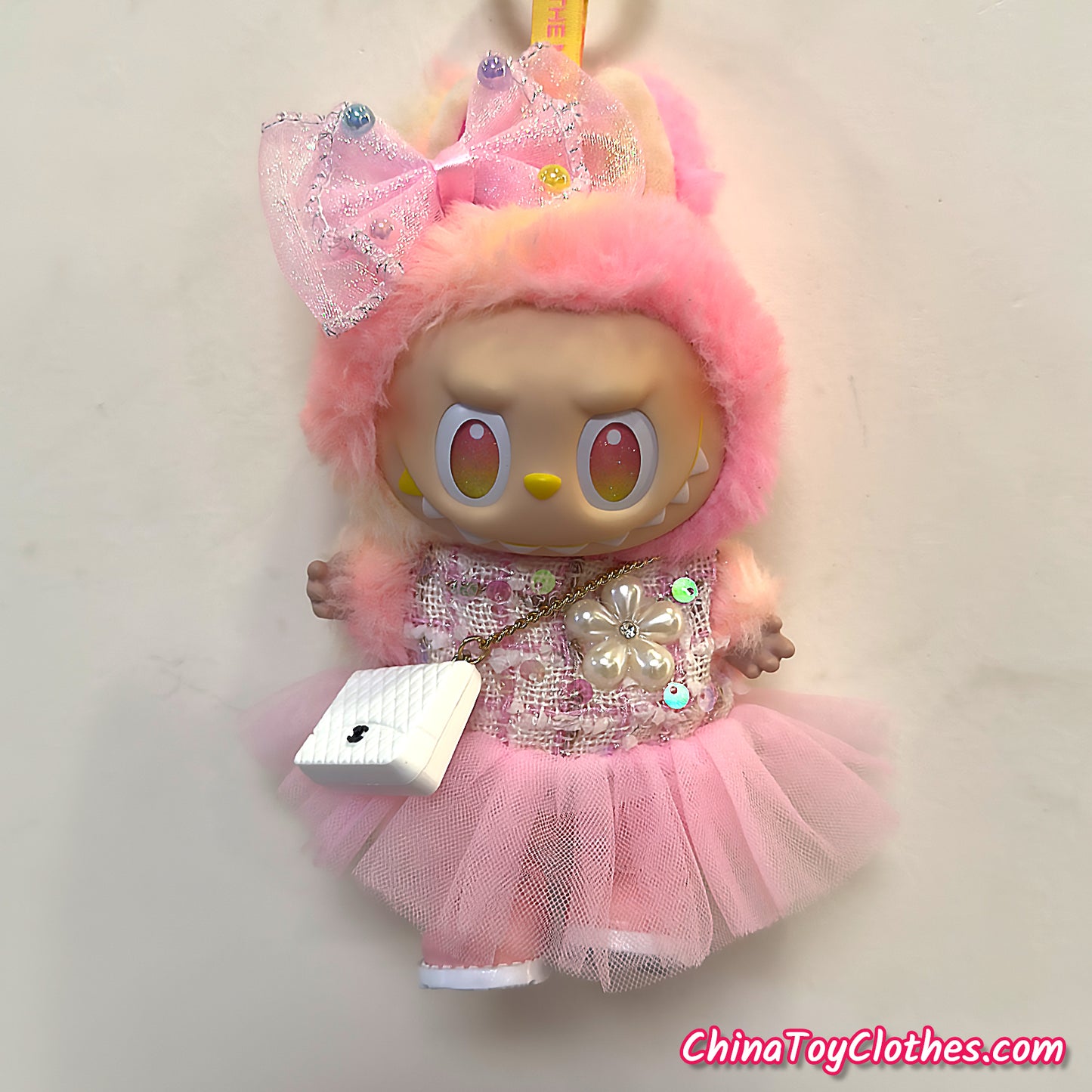 LABUBU 17cm The Monsters Plush Doll Handmade Clothes Pink Adorable Princess Dress NO TOY