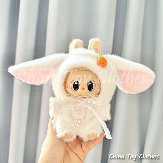 LABUBU 17cm Les Monstres Peluche Poupée Vêtements Minky Lapin Blanc Costume PAS DE JOUET