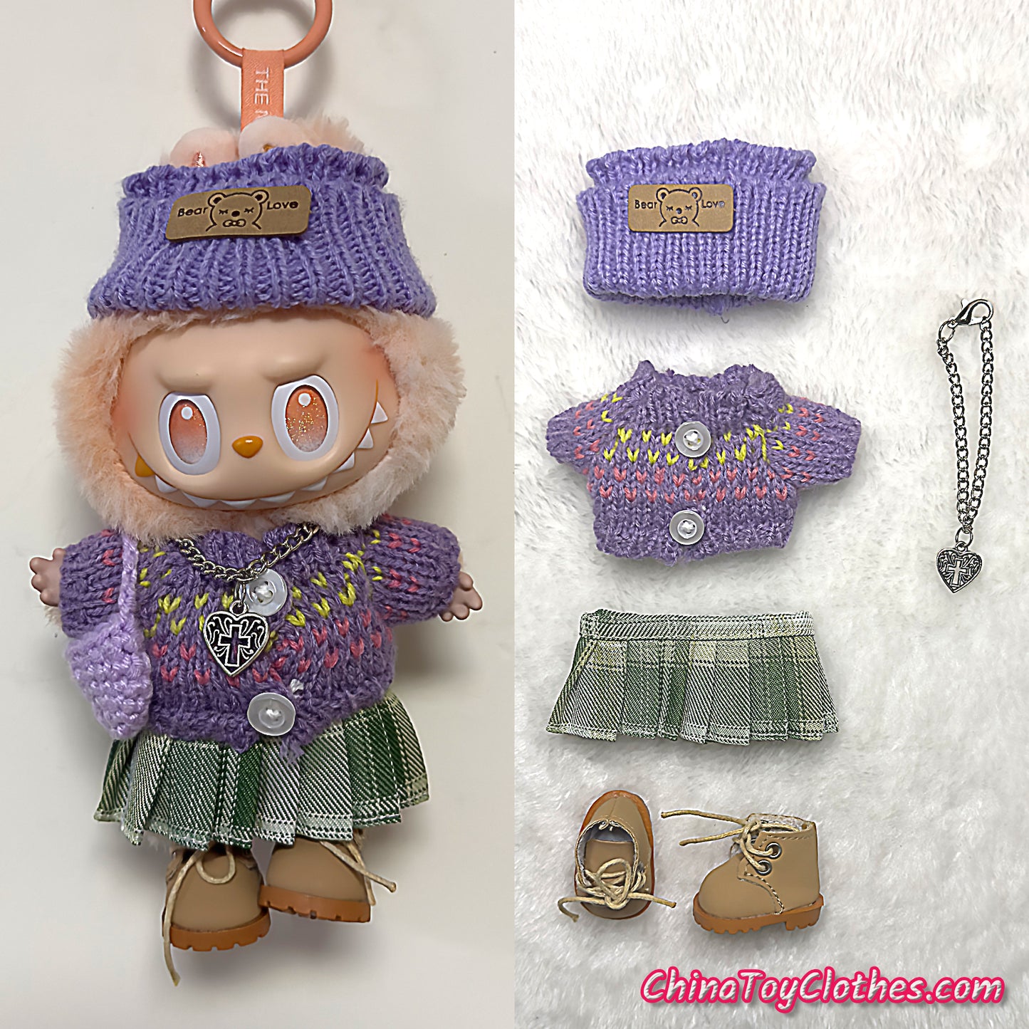 LABUBU 17 公分怪獸毛絨娃娃衣服富婆女孩 GG 套裝無玩具