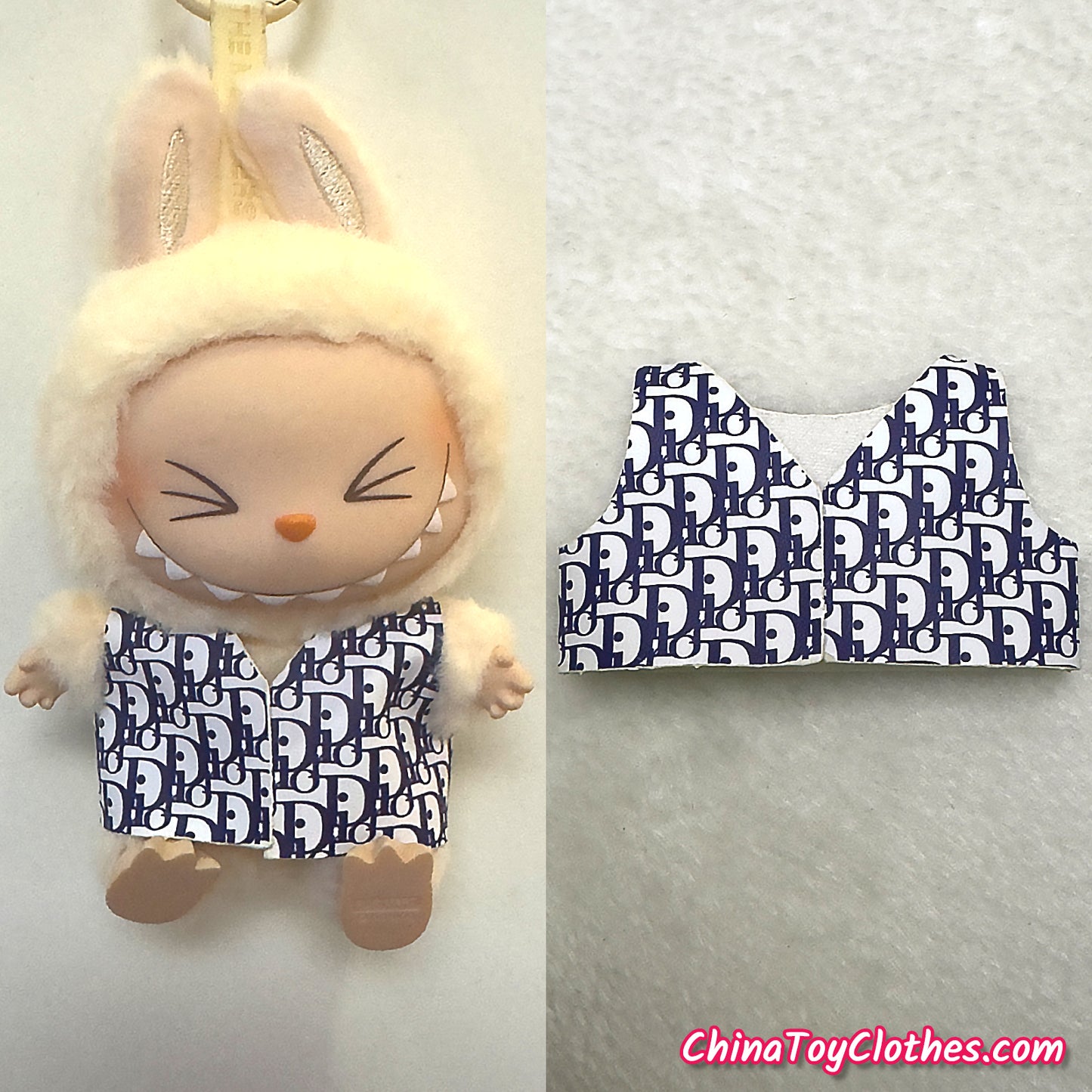 LABUBU 17cm The Monsters Plush Doll Replacing Clothes Handmade Navy Blue DD Waistcoat  NO TOY