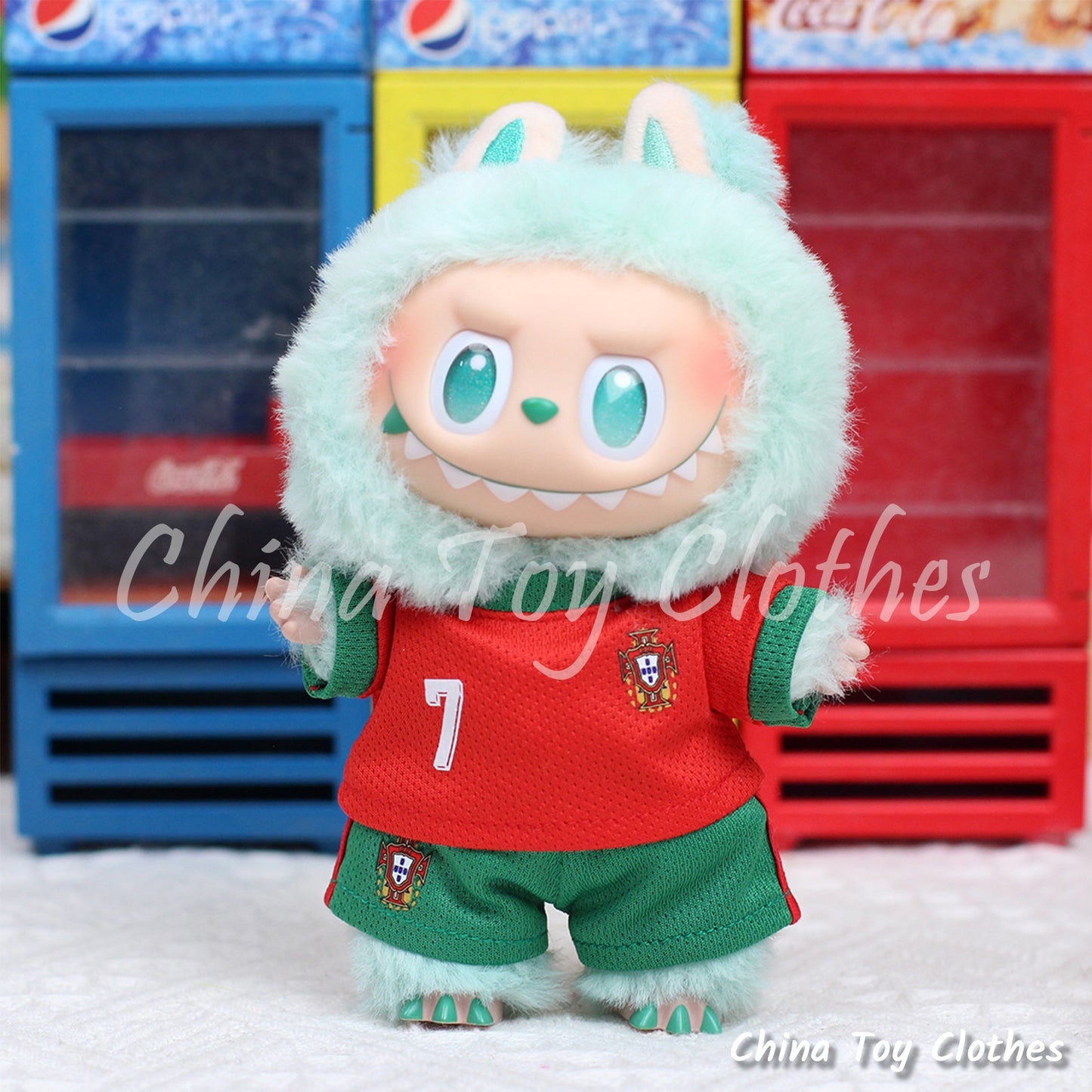 LABUBU 17cm 7" The Monsters Plush Doll Clothes Portugal No. 7 Soccer Football Sportswear Jersey NO TOY